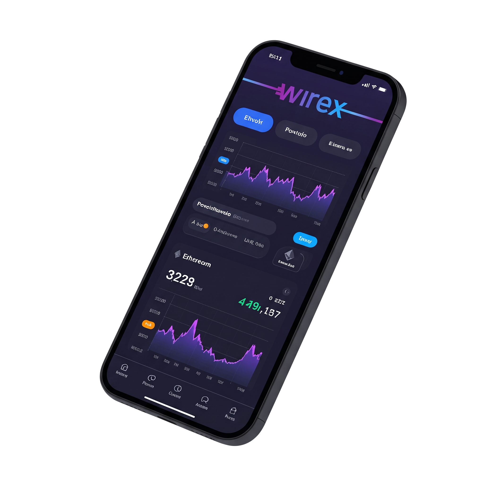 Mobile app showing a crypto portfolio and price charts